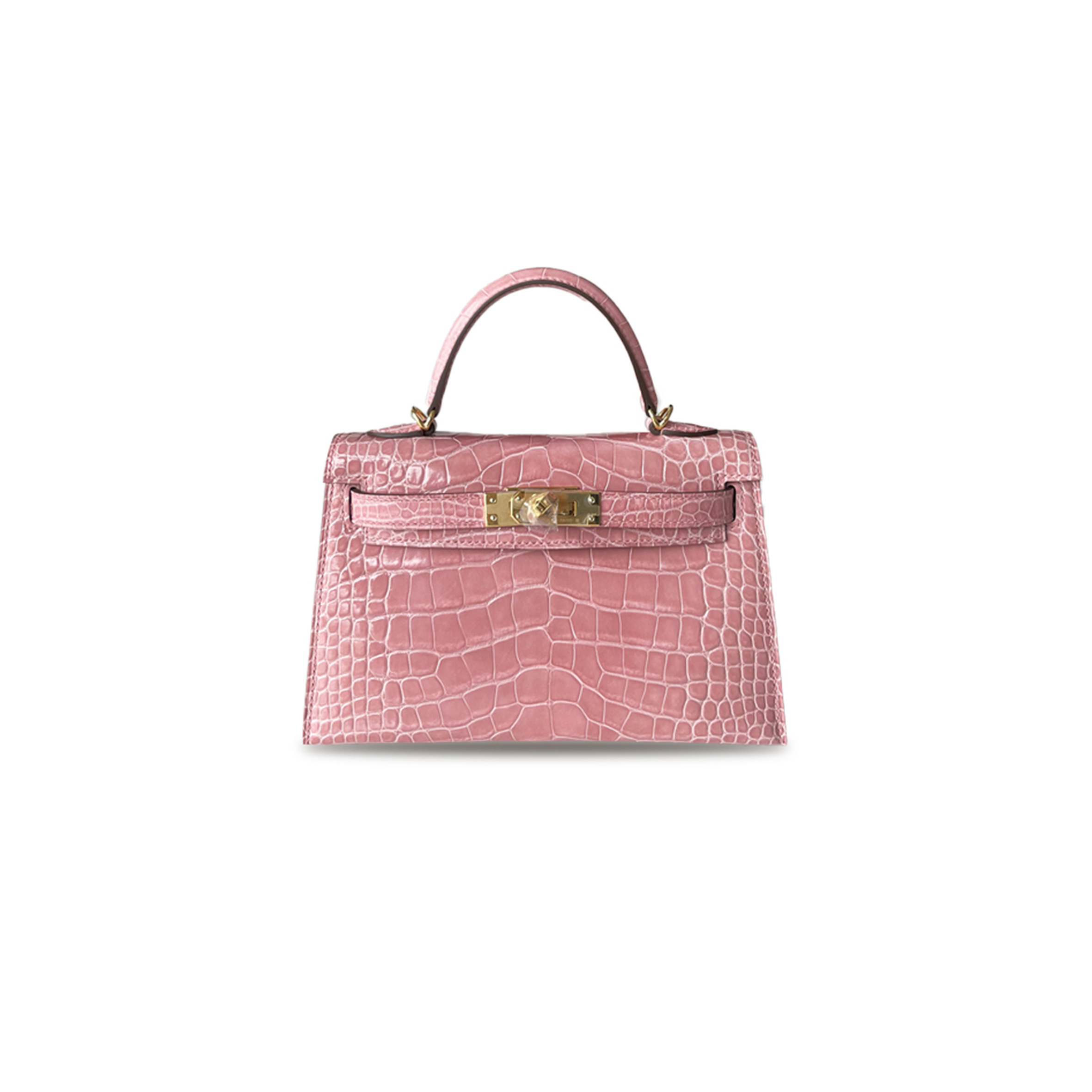 HERMÈS MASTER MINI KELLY II SHINY AMERICAN CROCODILE LEATHER GOLD BUCKLE (19*12*5.5cm)